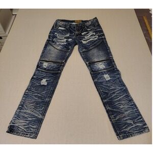 Grindhouse Denim Men's Jeans Size 32 Blue Distressed Moto Zipper Ripped 6